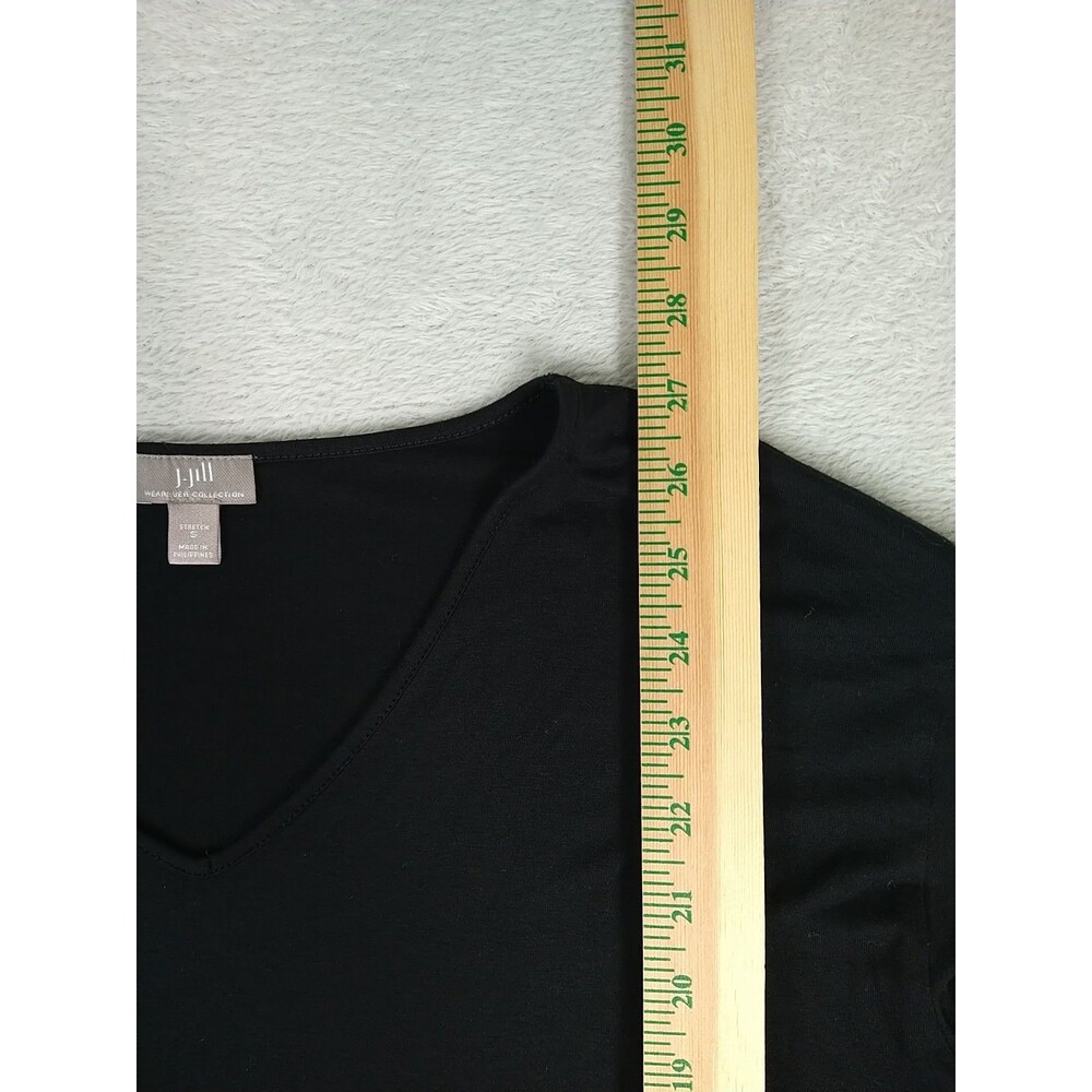 J. Jill Wearever Collection Top Women’s Small V-Neck 3/4 Sleeve Black Stretch - Picture 4 of 6